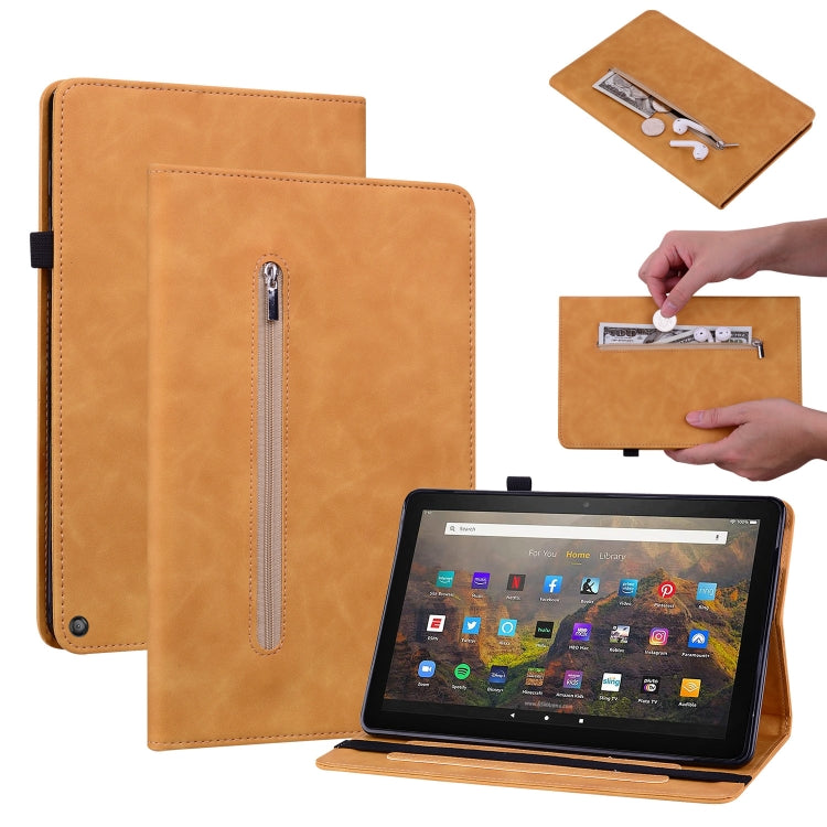 For Amazon Kindle HD 8 2020 Skin Feel Solid Color Zipper Smart Leather Tablet Case