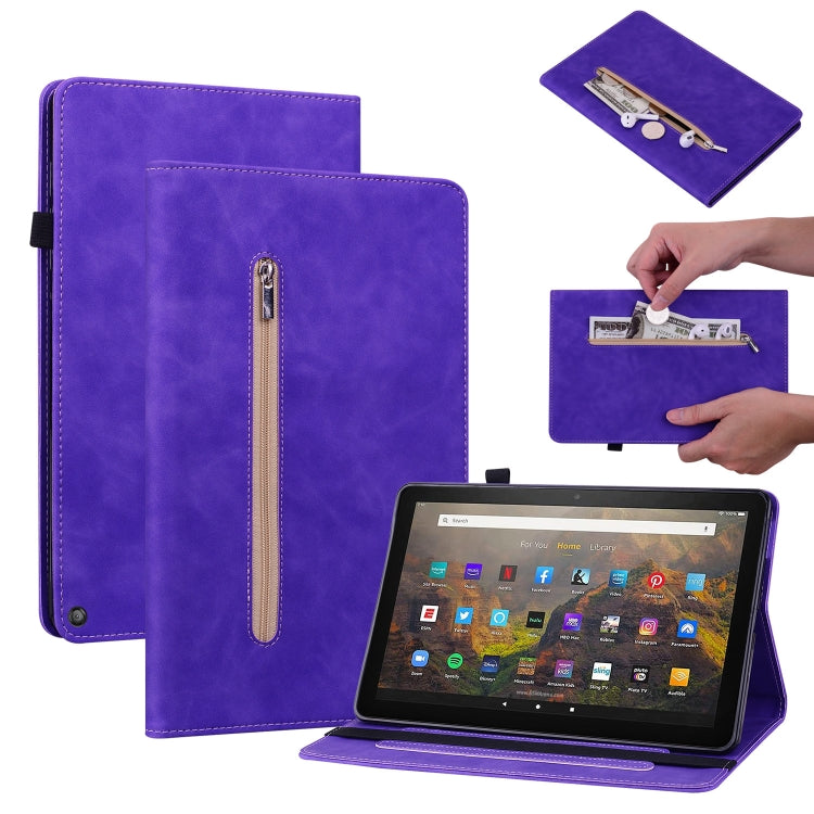 For Amazon Kindle HD 10 2021 / HD 10 Plus 2021 Skin Feel Solid Color Zipper Smart Leather Tablet Case