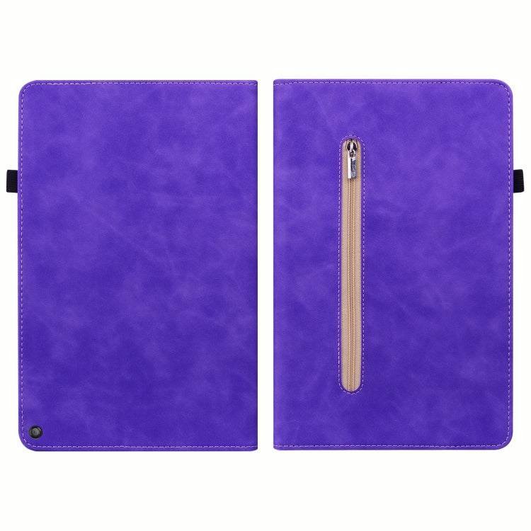 For Amazon Kindle HD 10 2021 / HD 10 Plus 2021 Skin Feel Solid Color Zipper Smart Leather Tablet Case
