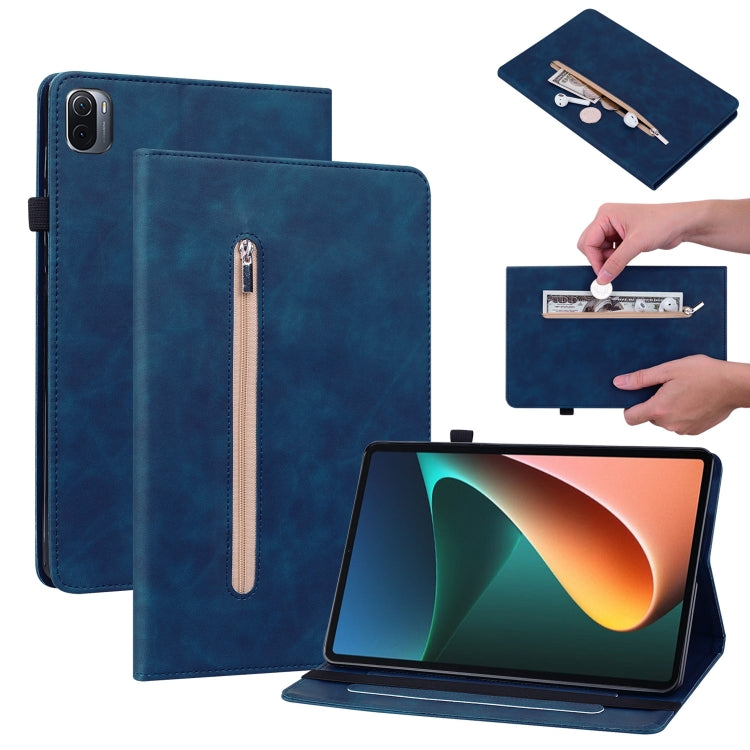 For Xiaomi Pad 5 Pro / Pad 5 Skin Feel Solid Color Zipper Smart Leather Tablet Case