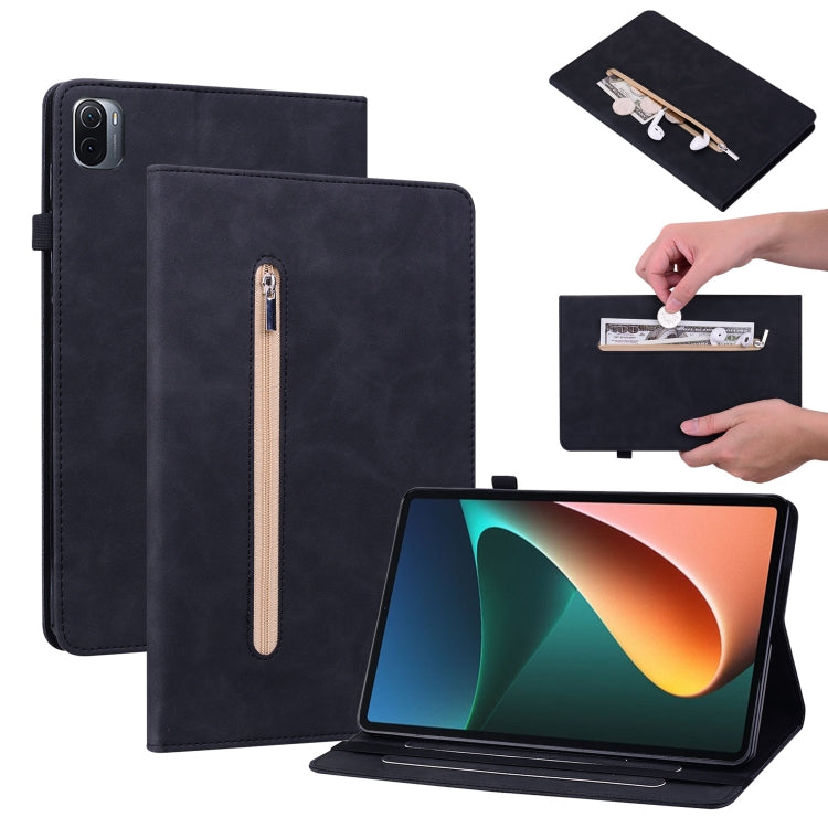 For Xiaomi Pad 5 Pro / Pad 5 Skin Feel Solid Color Zipper Smart Leather Tablet Case