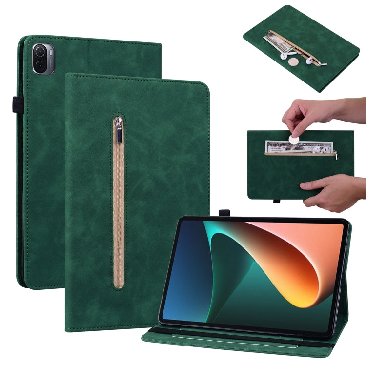 For Xiaomi Pad 5 Pro / Pad 5 Skin Feel Solid Color Zipper Smart Leather Tablet Case