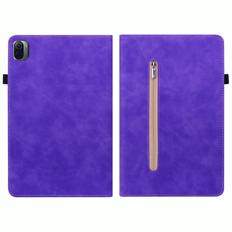 For Xiaomi Pad 5 Pro / Pad 5 Skin Feel Solid Color Zipper Smart Leather Tablet Case