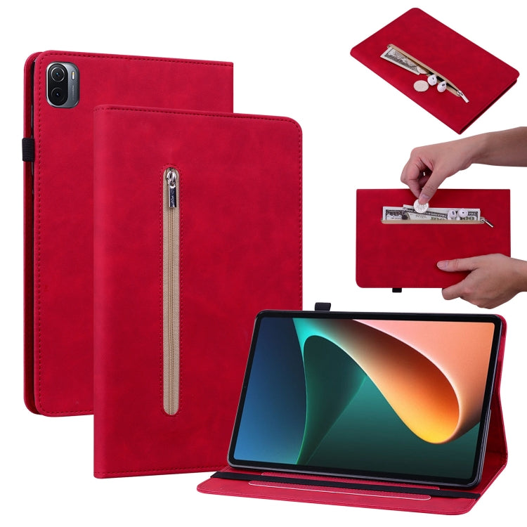 For Xiaomi Pad 5 Pro / Pad 5 Skin Feel Solid Color Zipper Smart Leather Tablet Case