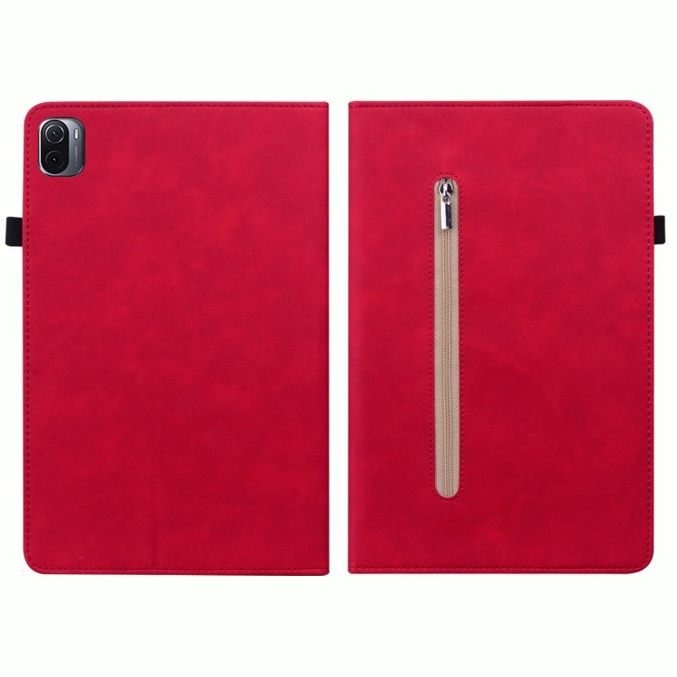 For Xiaomi Pad 5 Pro / Pad 5 Skin Feel Solid Color Zipper Smart Leather Tablet Case