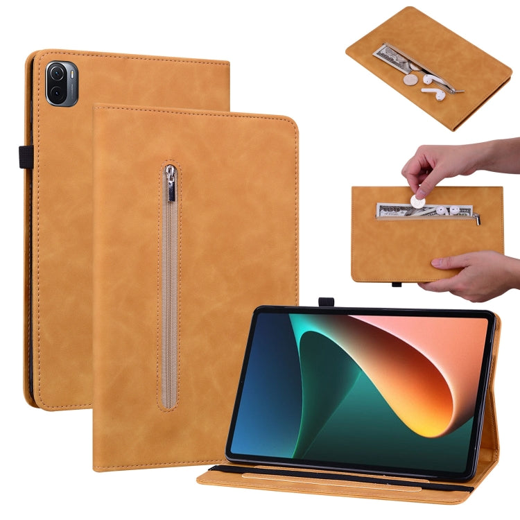 For Xiaomi Pad 5 Pro / Pad 5 Skin Feel Solid Color Zipper Smart Leather Tablet Case