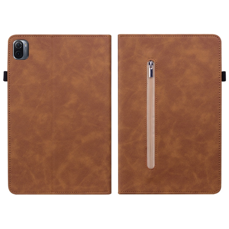 For Xiaomi Pad 5 Pro / Pad 5 Skin Feel Solid Color Zipper Smart Leather Tablet Case