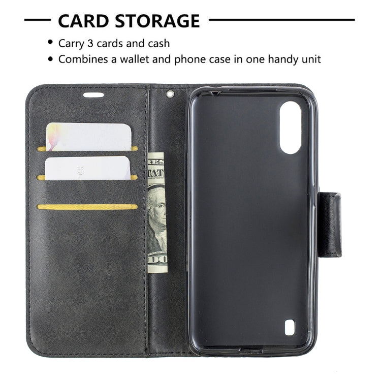 For Galaxy A01 Retro Lambskin Texture Pure Color Horizontal Flip PU Leather Case with Holder & Card Slots & Wallet & Lanyard