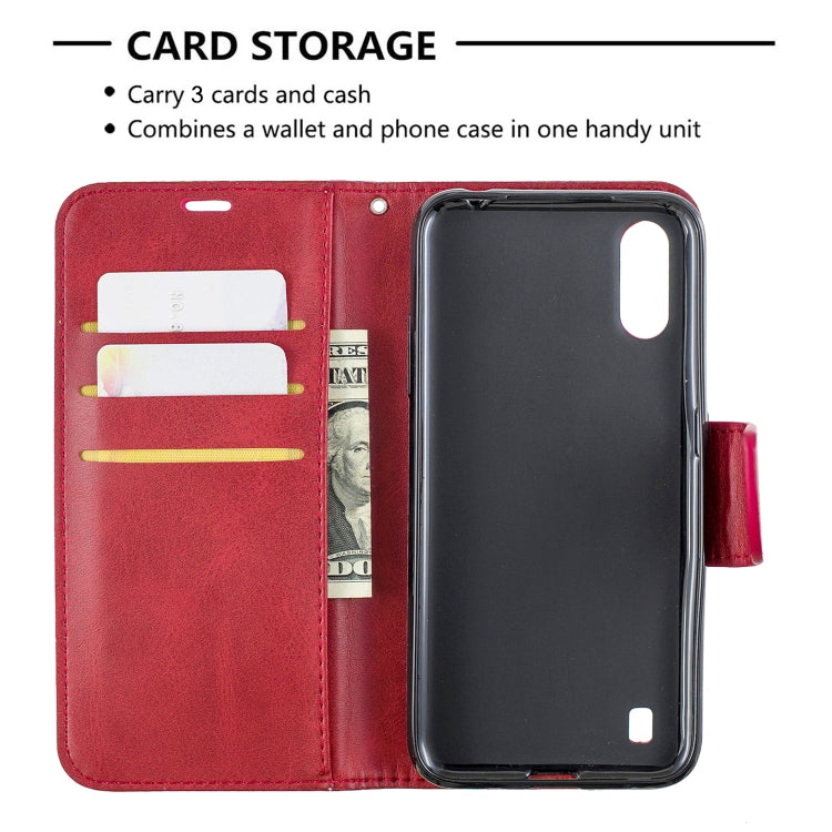 For Galaxy A01 Retro Lambskin Texture Pure Color Horizontal Flip PU Leather Case with Holder & Card Slots & Wallet & Lanyard