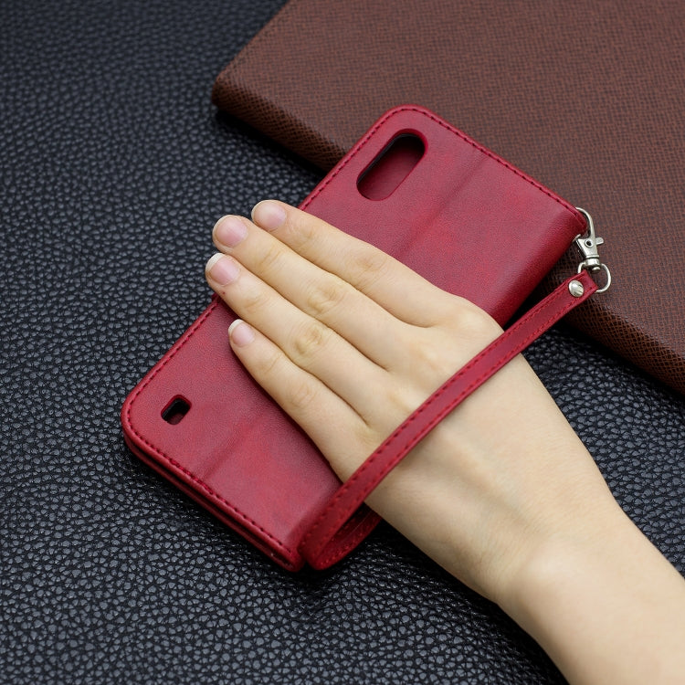 For Galaxy A01 Retro Lambskin Texture Pure Color Horizontal Flip PU Leather Case with Holder & Card Slots & Wallet & Lanyard