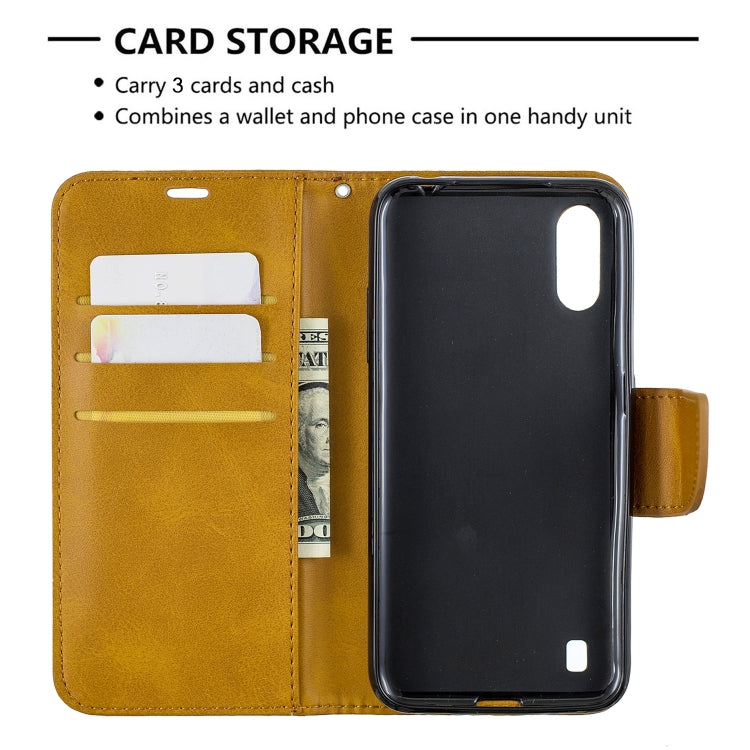 For Galaxy A01 Retro Lambskin Texture Pure Color Horizontal Flip PU Leather Case with Holder & Card Slots & Wallet & Lanyard