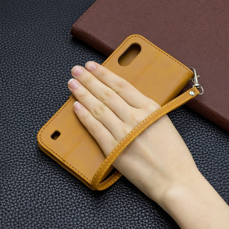 For Galaxy A01 Retro Lambskin Texture Pure Color Horizontal Flip PU Leather Case with Holder & Card Slots & Wallet & Lanyard