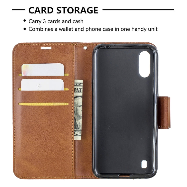 For Galaxy A01 Retro Lambskin Texture Pure Color Horizontal Flip PU Leather Case with Holder & Card Slots & Wallet & Lanyard