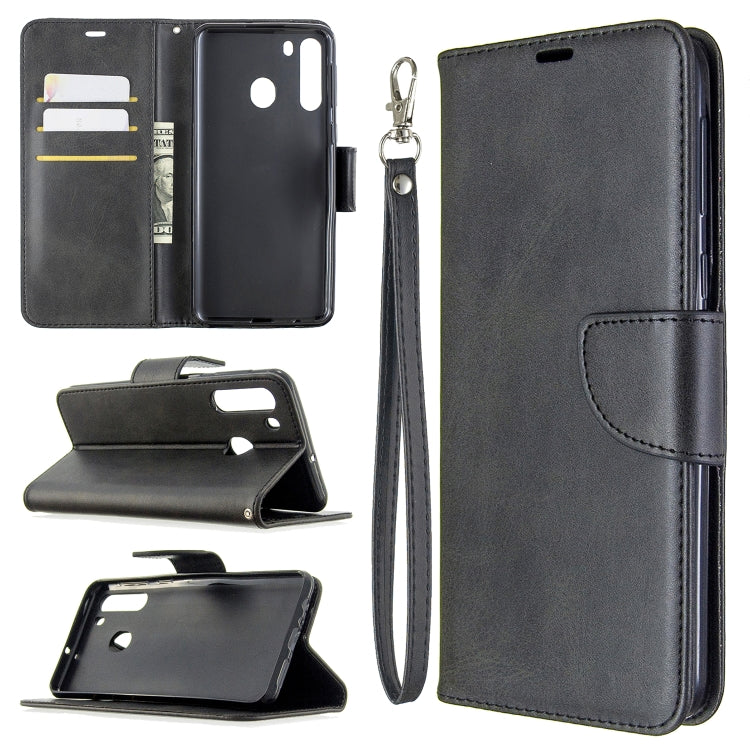 For Galaxy A21 Retro Lambskin Texture Pure Color Horizontal Flip PU Leather Case with Holder & Card Slots & Wallet & Lanyard