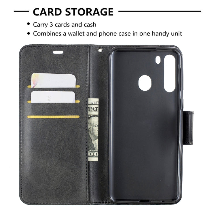 For Galaxy A21 Retro Lambskin Texture Pure Color Horizontal Flip PU Leather Case with Holder & Card Slots & Wallet & Lanyard