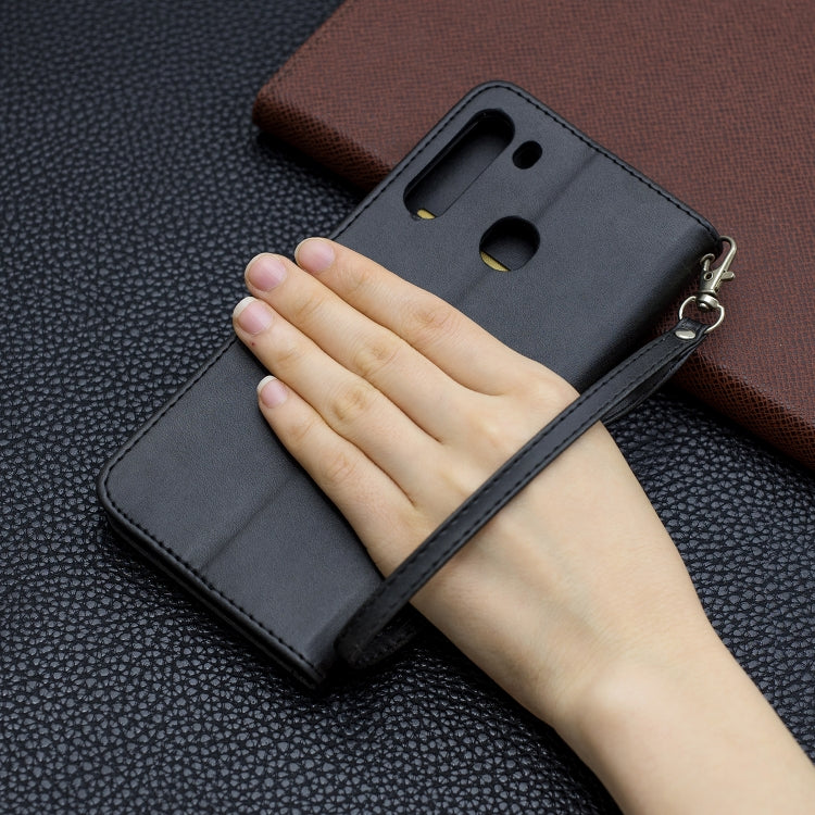 For Galaxy A21 Retro Lambskin Texture Pure Color Horizontal Flip PU Leather Case with Holder & Card Slots & Wallet & Lanyard