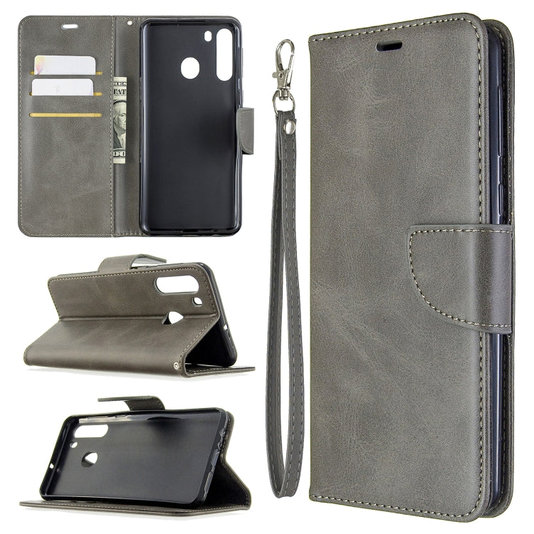 For Galaxy A21 Retro Lambskin Texture Pure Color Horizontal Flip PU Leather Case with Holder & Card Slots & Wallet & Lanyard