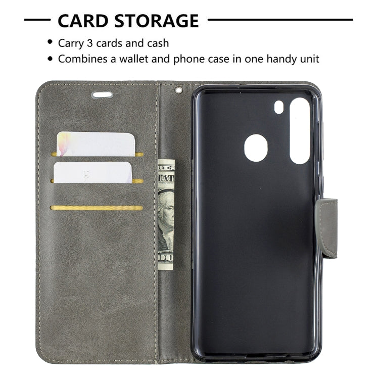 For Galaxy A21 Retro Lambskin Texture Pure Color Horizontal Flip PU Leather Case with Holder & Card Slots & Wallet & Lanyard