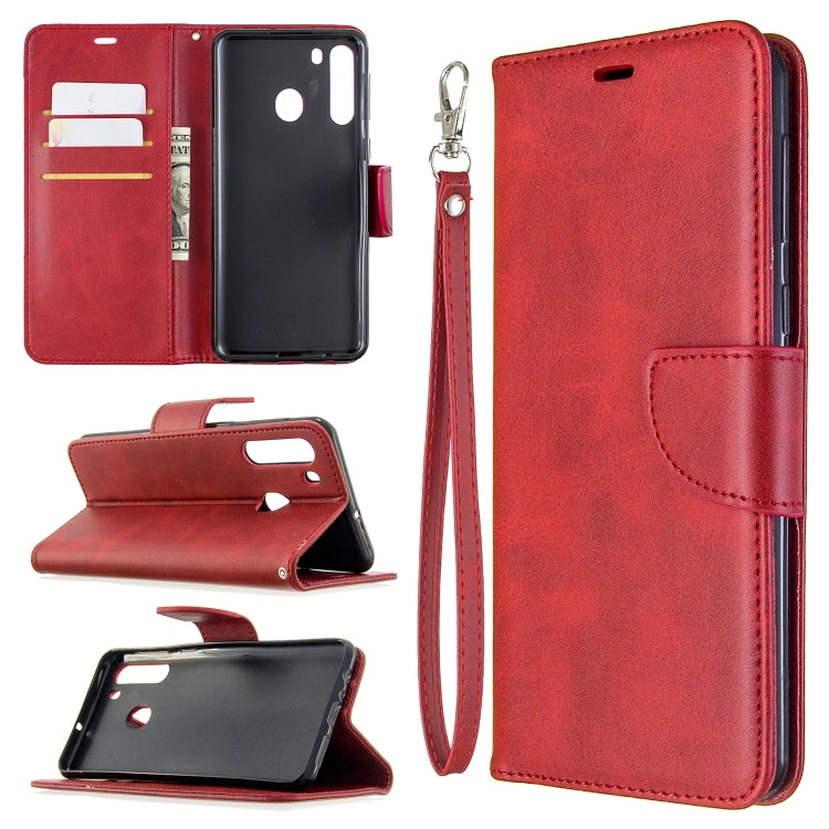 For Galaxy A21 Retro Lambskin Texture Pure Color Horizontal Flip PU Leather Case with Holder & Card Slots & Wallet & Lanyard