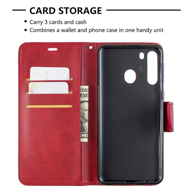 For Galaxy A21 Retro Lambskin Texture Pure Color Horizontal Flip PU Leather Case with Holder & Card Slots & Wallet & Lanyard