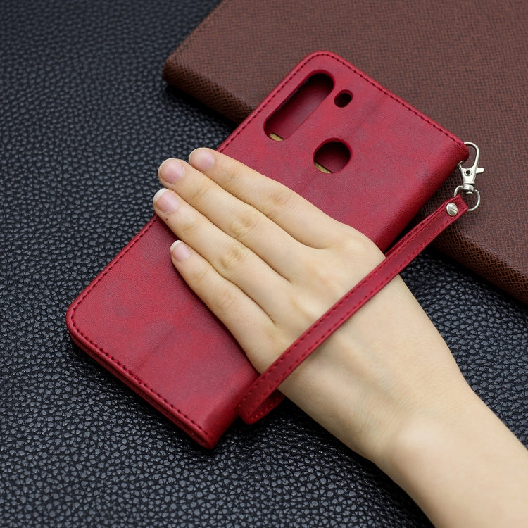 For Galaxy A21 Retro Lambskin Texture Pure Color Horizontal Flip PU Leather Case with Holder & Card Slots & Wallet & Lanyard