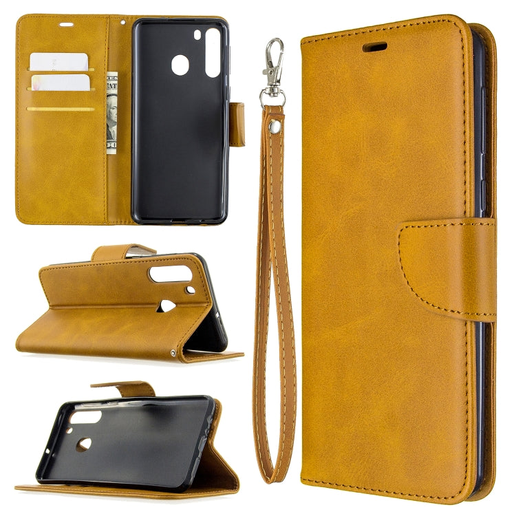 For Galaxy A21 Retro Lambskin Texture Pure Color Horizontal Flip PU Leather Case with Holder & Card Slots & Wallet & Lanyard