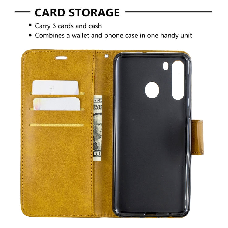 For Galaxy A21 Retro Lambskin Texture Pure Color Horizontal Flip PU Leather Case with Holder & Card Slots & Wallet & Lanyard