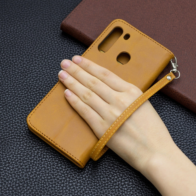 For Galaxy A21 Retro Lambskin Texture Pure Color Horizontal Flip PU Leather Case with Holder & Card Slots & Wallet & Lanyard