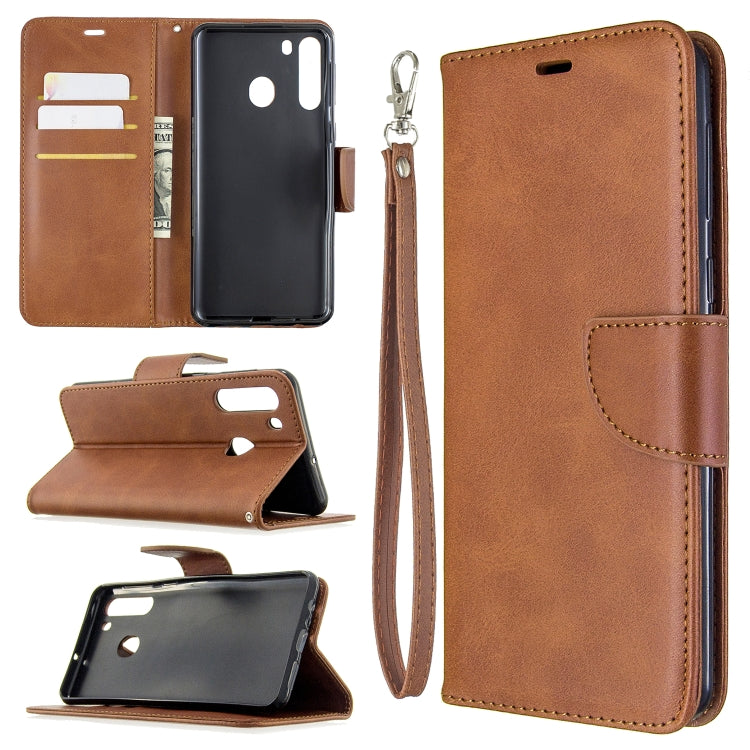 For Galaxy A21 Retro Lambskin Texture Pure Color Horizontal Flip PU Leather Case with Holder & Card Slots & Wallet & Lanyard
