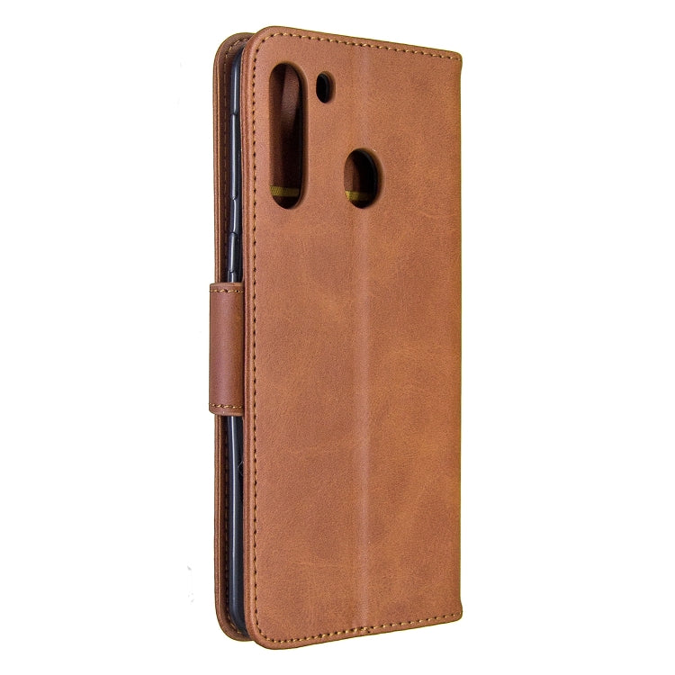 For Galaxy A21 Retro Lambskin Texture Pure Color Horizontal Flip PU Leather Case with Holder & Card Slots & Wallet & Lanyard