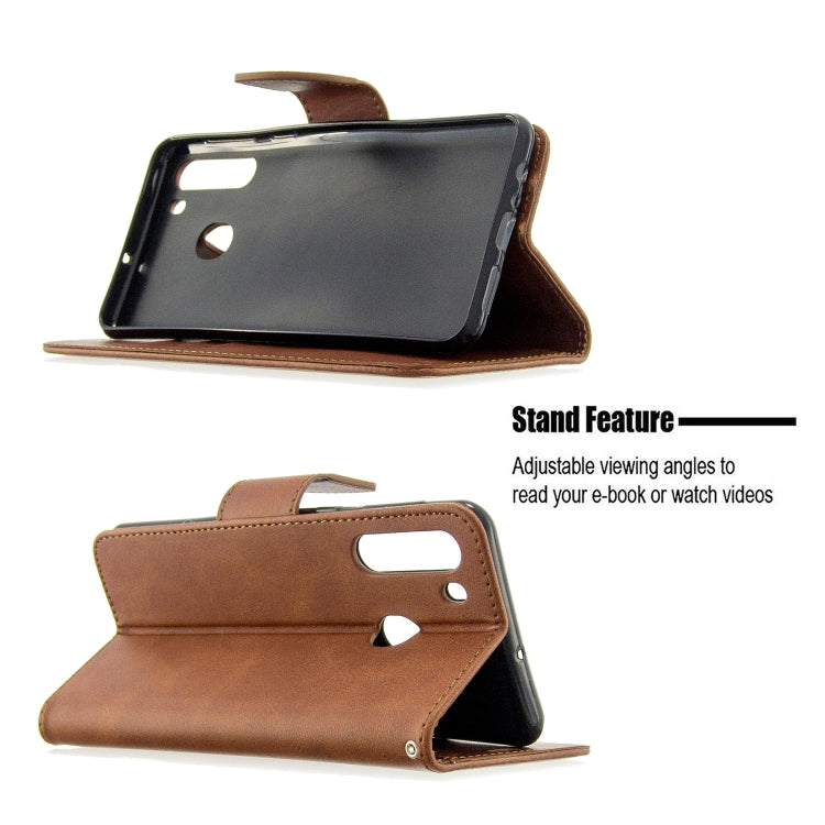 For Galaxy A21 Retro Lambskin Texture Pure Color Horizontal Flip PU Leather Case with Holder & Card Slots & Wallet & Lanyard