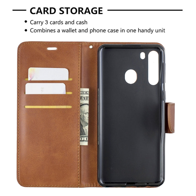 For Galaxy A21 Retro Lambskin Texture Pure Color Horizontal Flip PU Leather Case with Holder & Card Slots & Wallet & Lanyard