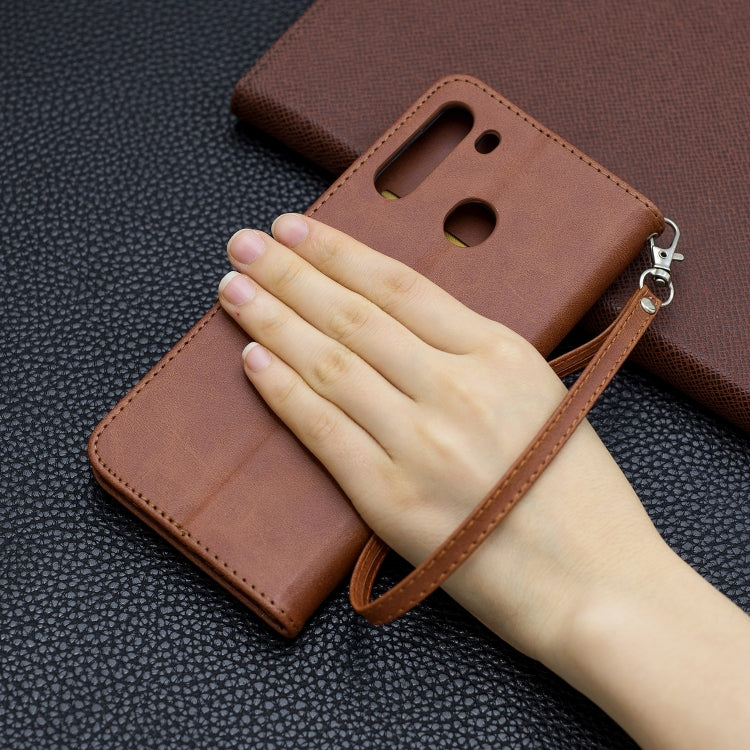 For Galaxy A21 Retro Lambskin Texture Pure Color Horizontal Flip PU Leather Case with Holder & Card Slots & Wallet & Lanyard