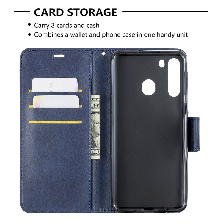 For Galaxy A21 Retro Lambskin Texture Pure Color Horizontal Flip PU Leather Case with Holder & Card Slots & Wallet & Lanyard