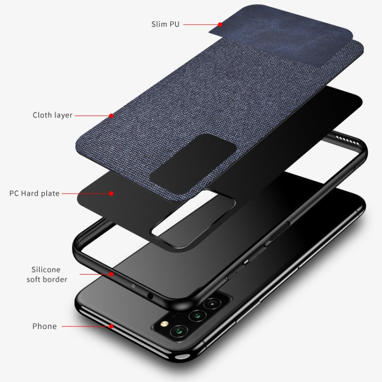 For Huawei Honor V30 Shockproof Splicing PU + Cloth Texture PC + TPU Protective Case