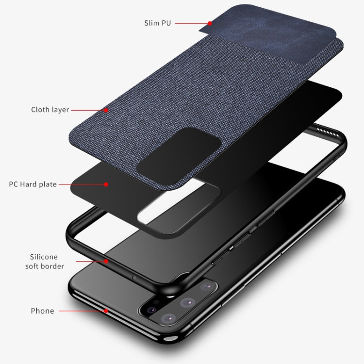 For Galaxy S20 Ultra Shockproof Splicing PU + Cloth Texture PC + TPU Protective Case