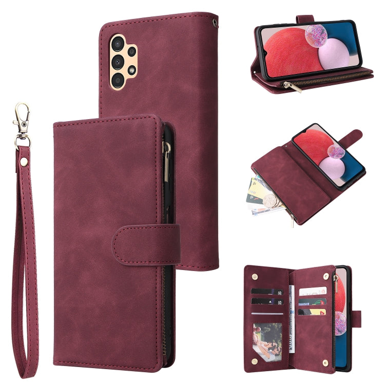 For Samsung Galaxy A13 4G Multifunctional Frosted Zipper Wallet Leather Phone Case