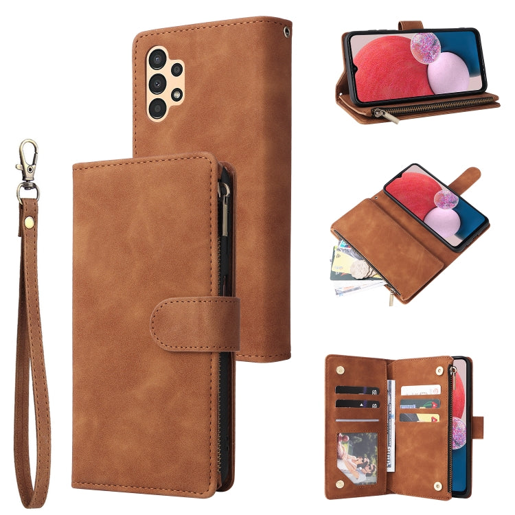 For Samsung Galaxy A13 4G Multifunctional Frosted Zipper Wallet Leather Phone Case