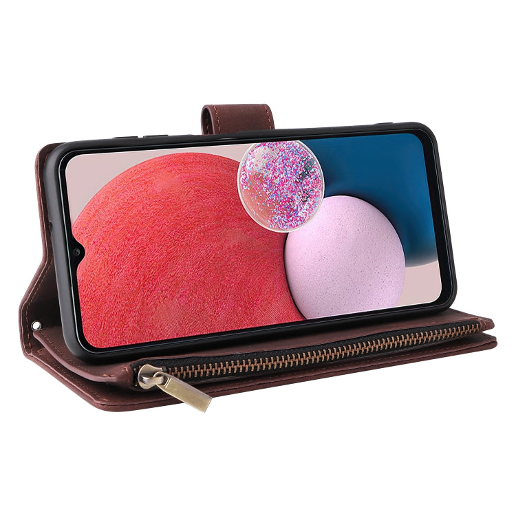 For Samsung Galaxy A13 4G Multifunctional Frosted Zipper Wallet Leather Phone Case