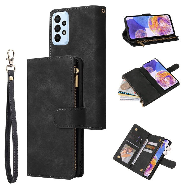 For Samsung Galaxy A23 Multifunctional Frosted Zipper Wallet Leather Phone Case