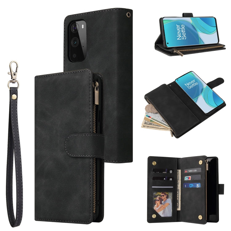 For OnePlus 9 Pro Multifunctional Frosted Zipper Wallet Leather Phone Case