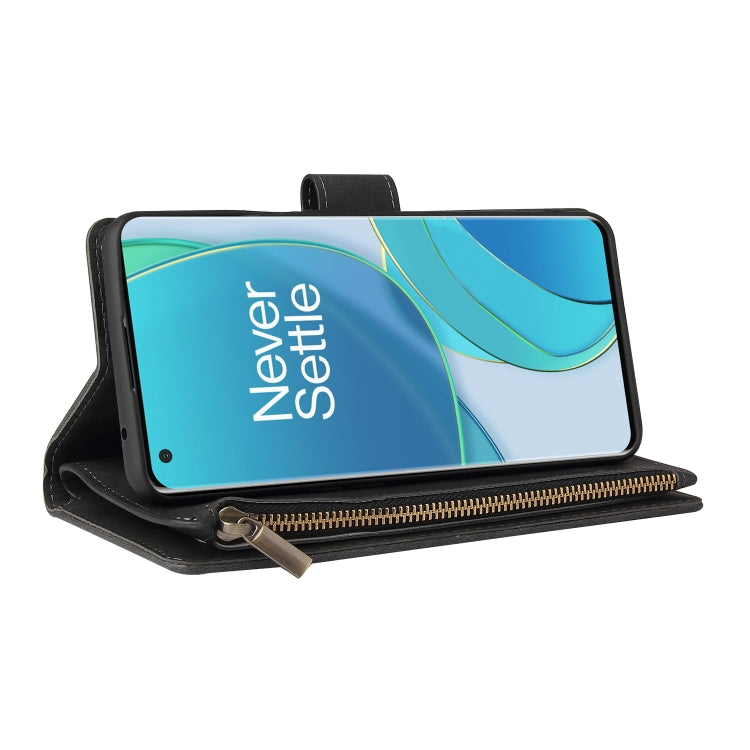 For OnePlus 9 Pro Multifunctional Frosted Zipper Wallet Leather Phone Case