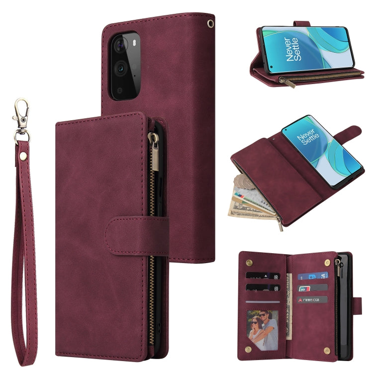 For OnePlus 9 Pro Multifunctional Frosted Zipper Wallet Leather Phone Case