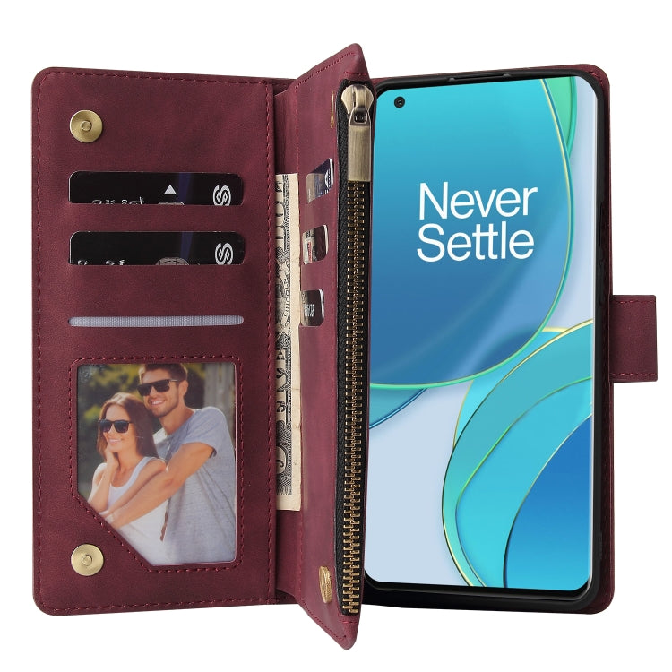 For OnePlus 9 Pro Multifunctional Frosted Zipper Wallet Leather Phone Case