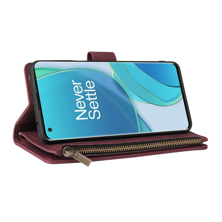 For OnePlus 9 Pro Multifunctional Frosted Zipper Wallet Leather Phone Case