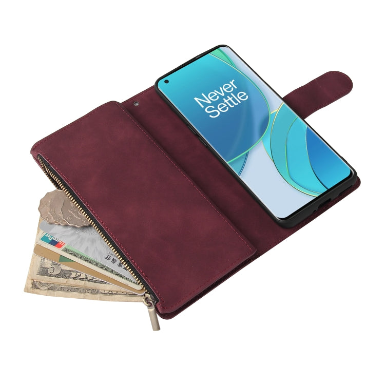 For OnePlus 9 Pro Multifunctional Frosted Zipper Wallet Leather Phone Case