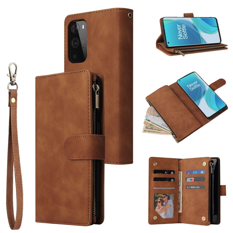 For OnePlus 9 Pro Multifunctional Frosted Zipper Wallet Leather Phone Case