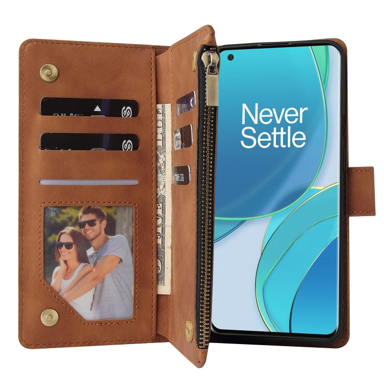 For OnePlus 9 Pro Multifunctional Frosted Zipper Wallet Leather Phone Case