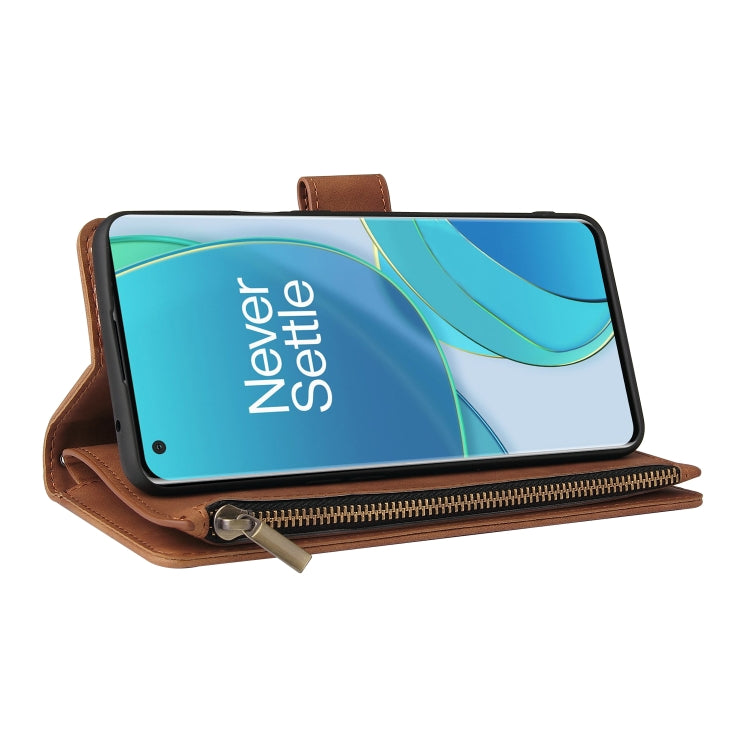 For OnePlus 9 Pro Multifunctional Frosted Zipper Wallet Leather Phone Case