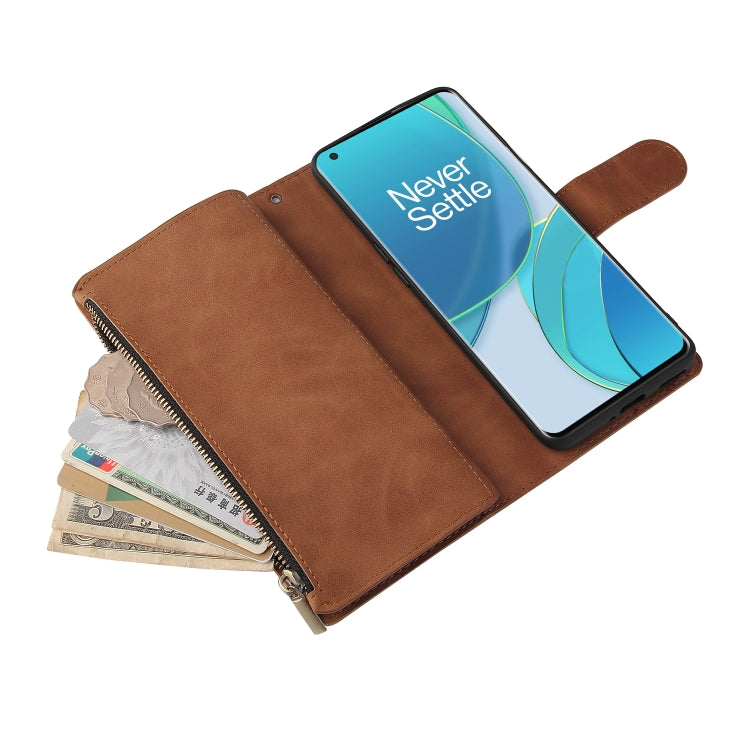 For OnePlus 9 Pro Multifunctional Frosted Zipper Wallet Leather Phone Case